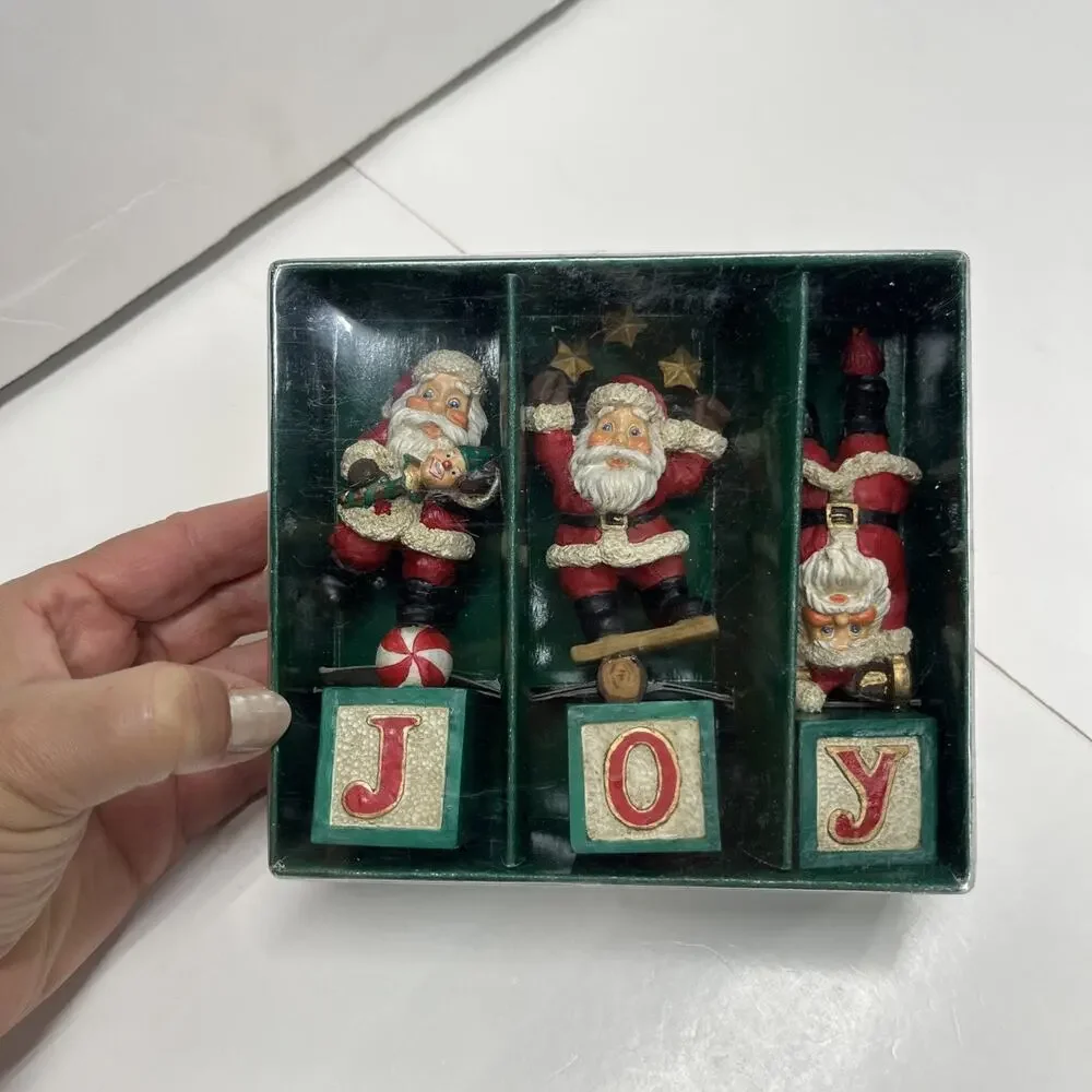Kurt Adler 3 Piece Balancing Santa’s Christmas Joy Blocks Resin Figurine Set